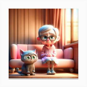 Old Lady And Cat 1 Canvas Print