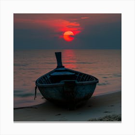 Sunset Boat On The Beach Canvas Print