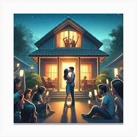 Couple kissing At Night Canvas Print