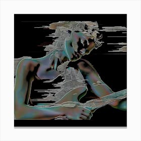 Dramatic artwork , trippy girl with guitar art print. Gliding Through The World Canvas Print