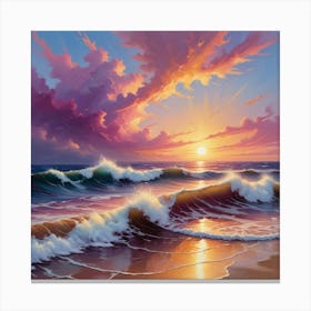 Sunset On The Beach paintings art print 1 Canvas Print