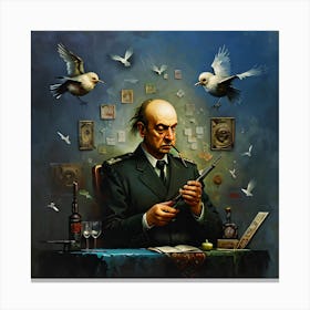 Man With Pigeons Canvas Print