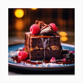 Chocolate Cake With Raspberries Canvas Print