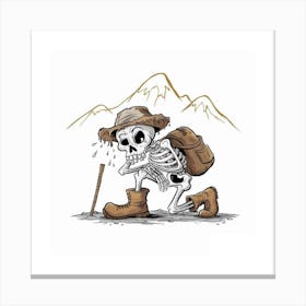 Cartoon Skeleton Walking With Backpack Canvas Print