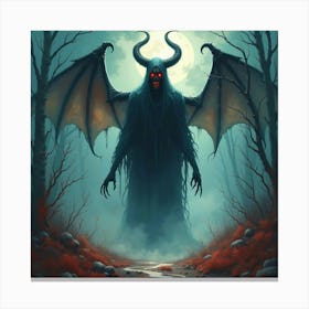 Demonic Soul In A Watercolor Haunted World, Vivid And Dark 1 Canvas Print