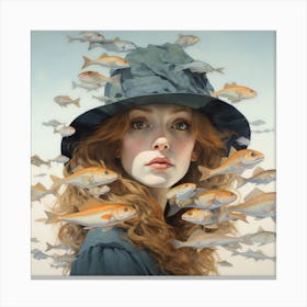 Girl With Fish In Her Hair Canvas Print