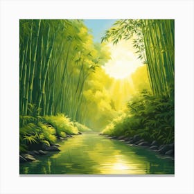 A Stream In A Bamboo Forest At Sun Rise Square Composition 178 Canvas Print