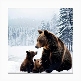 A Mother Bear Tenderly Cradles Her Playful Cubs Their Smooth Black And Brown Fur Almost Merging Aga Canvas Print