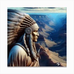Native American Statue Overlooking Grand Canyon Copy Canvas Print