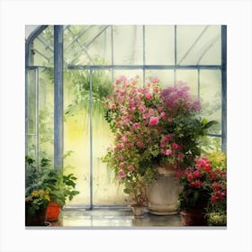 Watercolor Greenhouse Flowers 32 Canvas Print