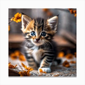 Kitten In Autumn Leaves 1 Canvas Print