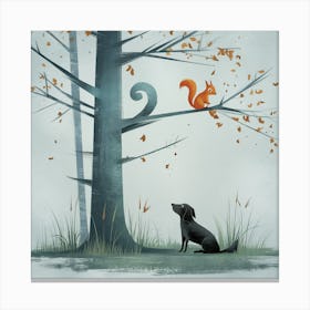 Quiet Encounter Tree, Squirrel, And Dog (1) Canvas Print