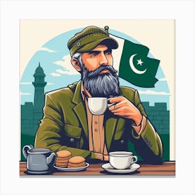Pakistani Old Man Drinking Coffee Canvas Print