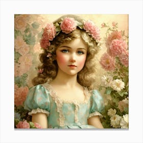 Shabby Floral Pastel Paper Sweet Cottage Girl Swee (1) Canvas Print