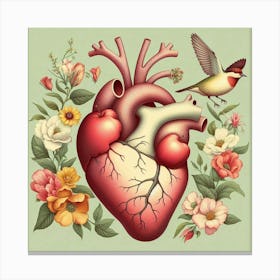 Heart With Birds And Flowers 2 Canvas Print