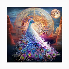 Peacock In The Moonlight Canvas Print