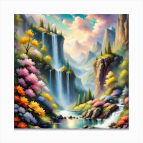 Waterfall In The Mountains Canvas Print