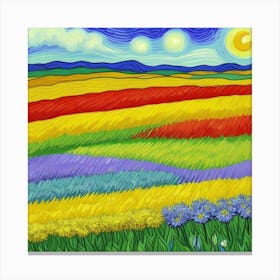 Field Of Rainbow Colors Flowers Canvas Print