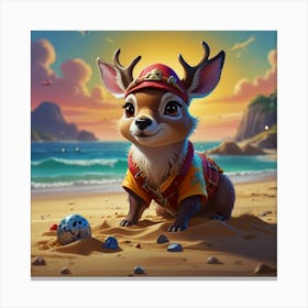 Deer On The Beach 10 Canvas Print