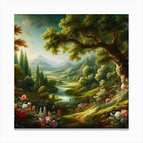 Landscape With Trees And Flowers 1 Canvas Print