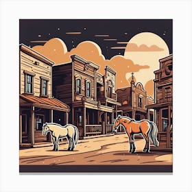 Western Town In Texas With Horses No People Sticker 2d Cute Fantasy Dreamy Vector Illustration (3) Canvas Print