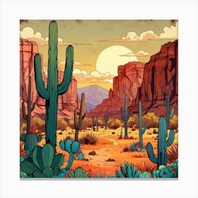 Desert Landscape With Cactus 1 Canvas Print