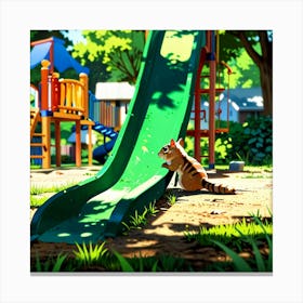 Cat On A Slide Canvas Print