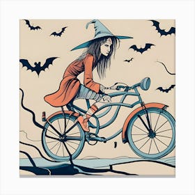 Halloween Witch On A Bike Canvas Print