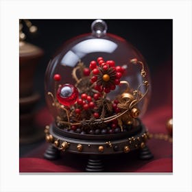 Snow Globe With Red Berries Canvas Print