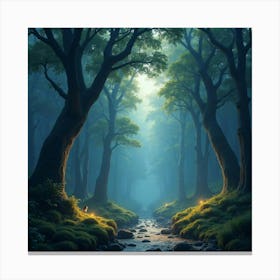 Mystical Glen With Ancient Trees And Shimmering Lights 1 Canvas Print