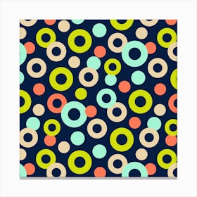 DROPS Polka Dots Rings Abstract Geometric in Retro Green Mint Orange Cream on Midnight Blue Canvas Print