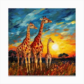 Giraffes At Sunset 14 Canvas Print