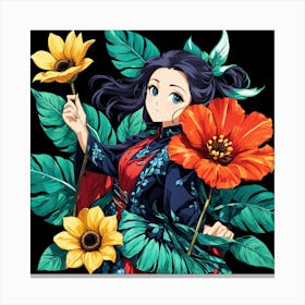 Anime Girl With Flowers Canvas Print