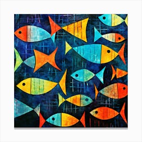 Maraclemente Fish Painting Style Of Paul Klee Seamless 4 Canvas Print
