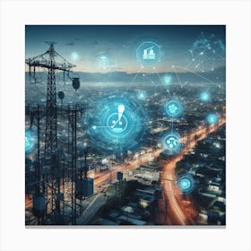 Cityscape With Telecommunication Towers Canvas Print