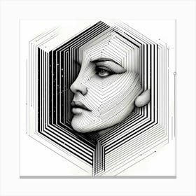 Women Head - Abstract Line Art Illustration 177 Canvas Print