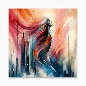 City Girl With Long Hair Canvas Print