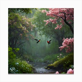 Rain in spring nd birds r flying Canvas Print