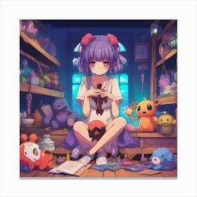 Anime Girl Sitting In A Room Canvas Print