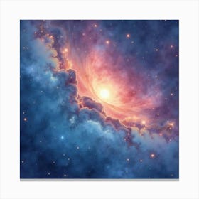 Dreamy Watercolor Painting Of A Galactic Nebula 1 Canvas Print