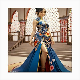 Chinese Woman In Blue Dress Canvas Print