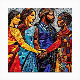 Mosaic Art, An Image Showing A Mosaic Of Different Cultural Symbols And People From Various Backgrounds Holding Canvas Print