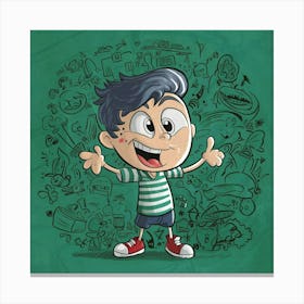 Cartoon Boy With Doodles Canvas Print