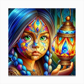 Stained Glass Girl With Lantern Canvas Print