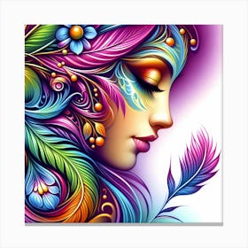 Colorful Girl With Feathers Canvas Print