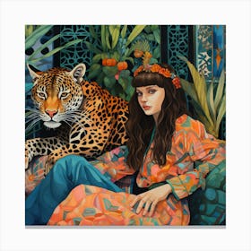 Girl With A Leopard Canvas Print