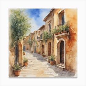 Watercolor Of A Street Canvas Print