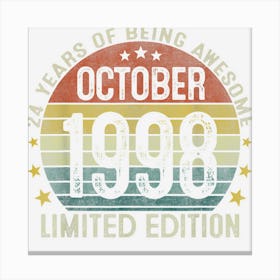 Vintage 24th Birthday October 1998 24 Years Old Gifts Canvas Print