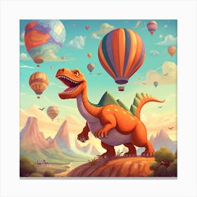 Cartoon Dinosaur With Hot Air Balloons Canvas Print