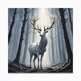 A White Stag In A Fog Forest In Minimalist Style Square Composition 36 Canvas Print